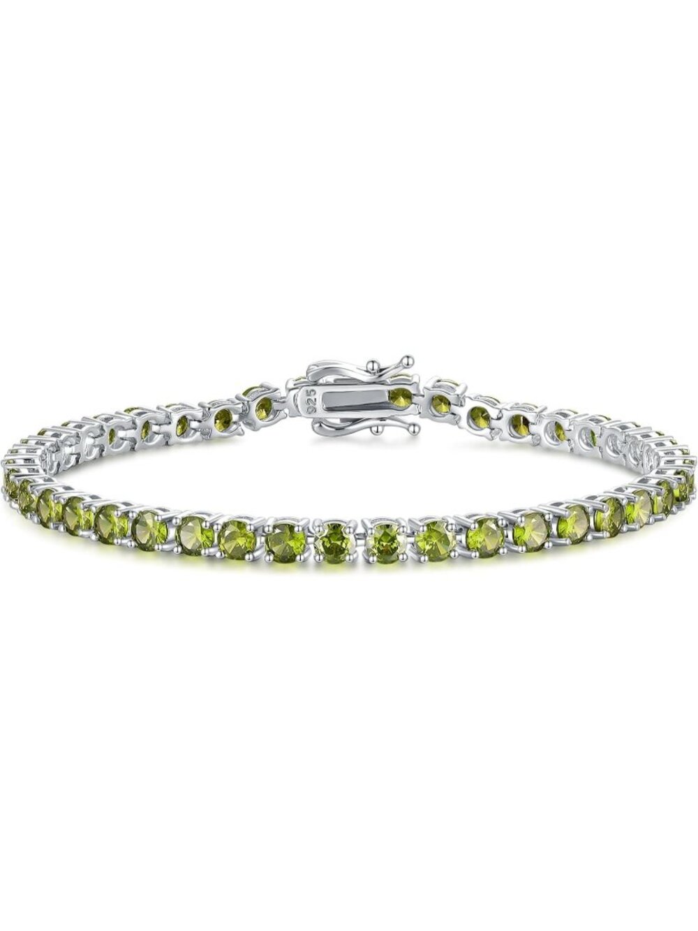 Women's 7.2 Inch 4mm Peridot Sterling Silver Birthstone Gemstone Bracelet